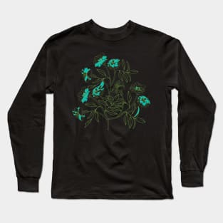 Meadow flowers field, line art work Long Sleeve T-Shirt